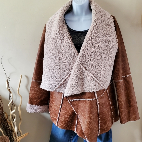 Venus Faux Leather and Fleece Lined Wrap Jacket - Picture 1 of 13